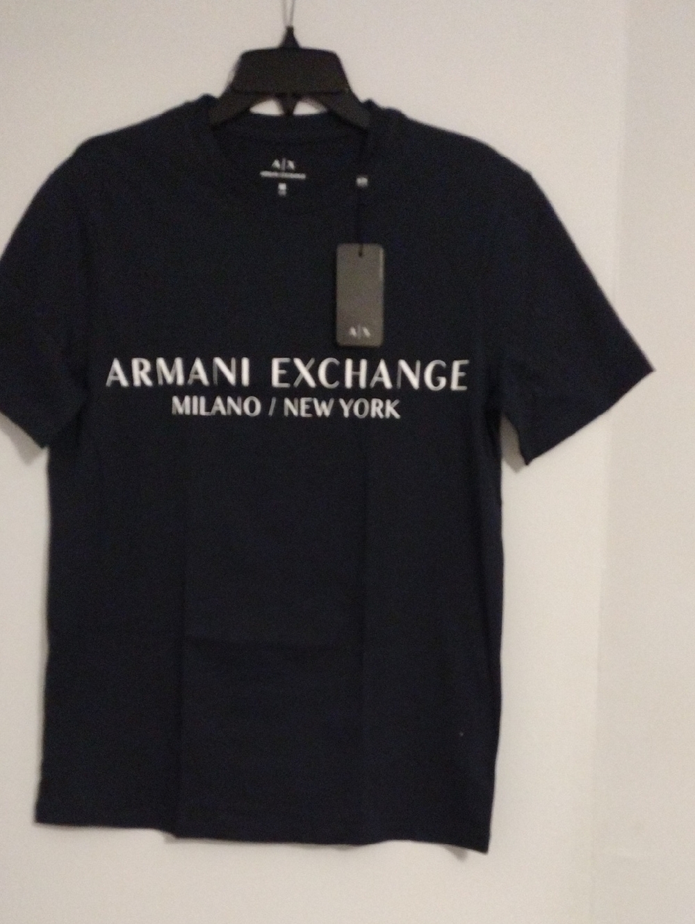 Armani Exchange Navy Short Sleeve Logo Tee with White Print